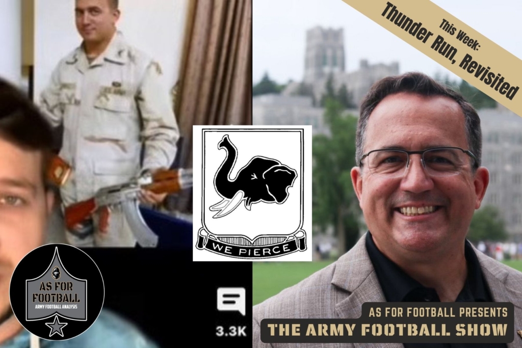 In which we interview our own Jeff Powell! We discuss his journey to West Point, his time in the 3rd Infantry Division, and serving as the Supe Daddy's XO at the Academy.

Plus: How the Hell did Army-Navy tickets get so expensive? 

Jeff has some thoughts.

This was our Memorial Day show, and it came out really, really well. Check it out!